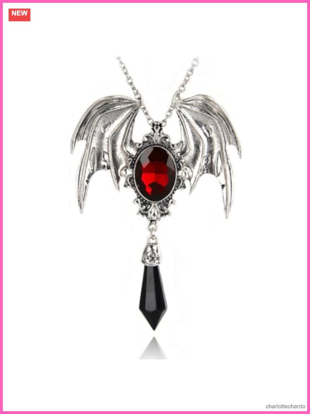 Gothic Bat Pendant Necklace Victorian Crystal Metal Cosplay Party
